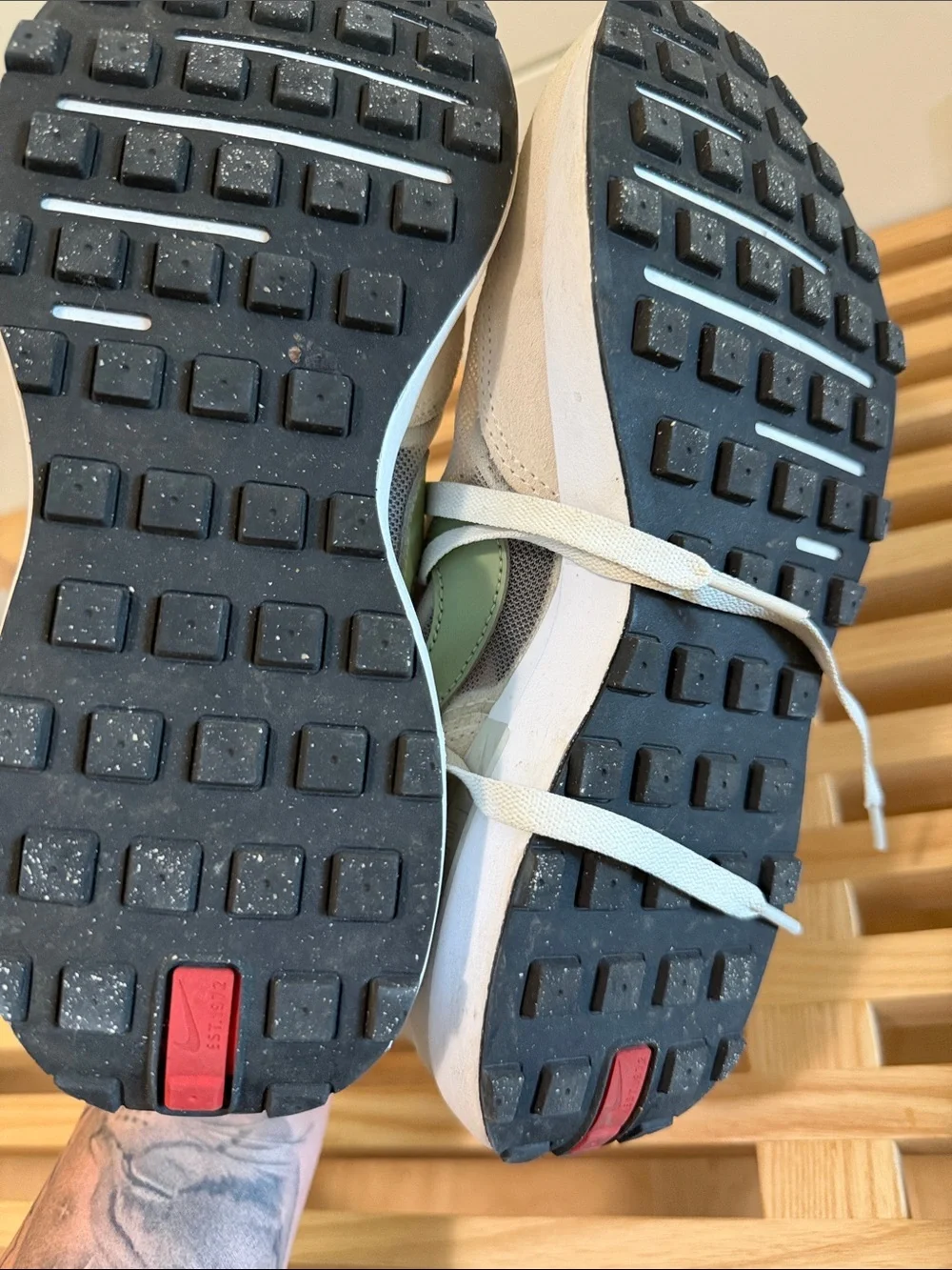 White & green waffle Athletic Sneakers - Comfortable Everyday Trainers